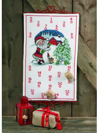 Permin Broderikit Julekalender - Julemand og Kaniner 38 x 62 cm